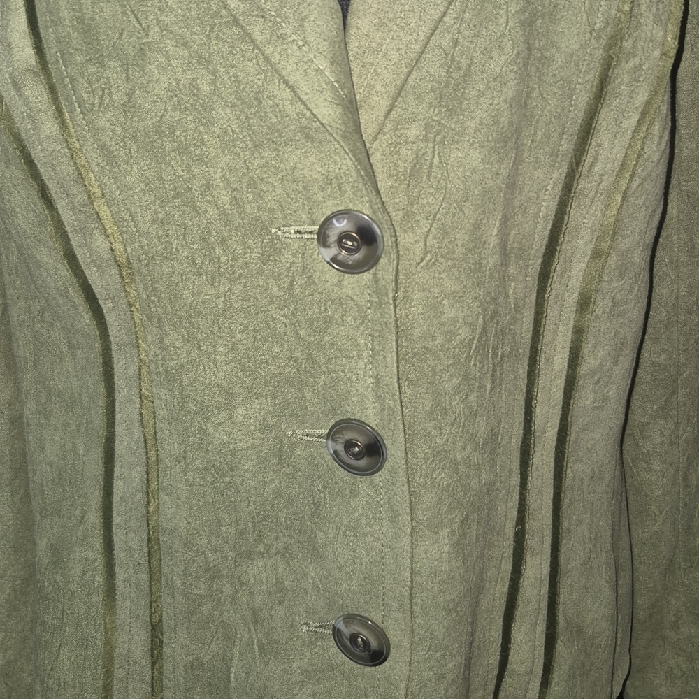 "Quiet Luxury" Chic: R.Q.T. Olive Faux Suede Blazer - Textured & Lightweight-Sz - Picture 9 of 9